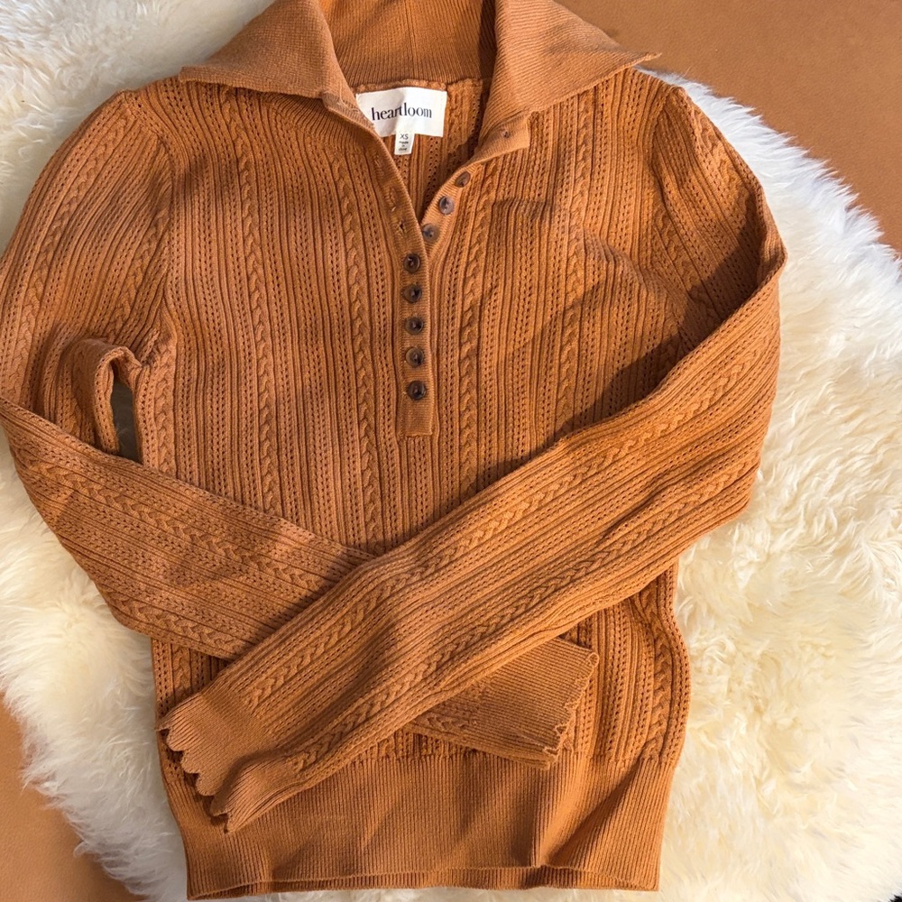 Heartloom Women's Rust Button-Front V-Neck Cable Knit Sweater